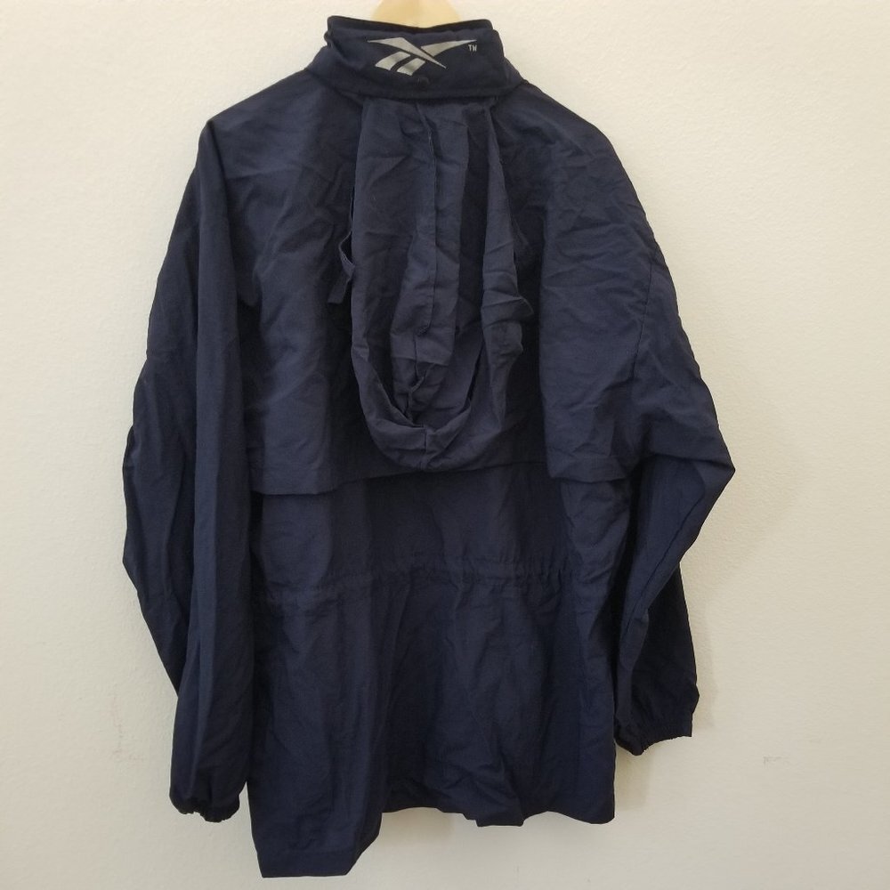 Vintage REEBOK Navy Nylon Jacket Windbreaker Tuck away Hoodie Medium - Picture 4 of 10